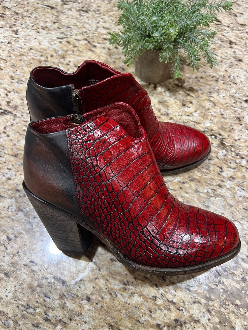 Freebird Detroit Red Croco Leather Ankle Booties 11